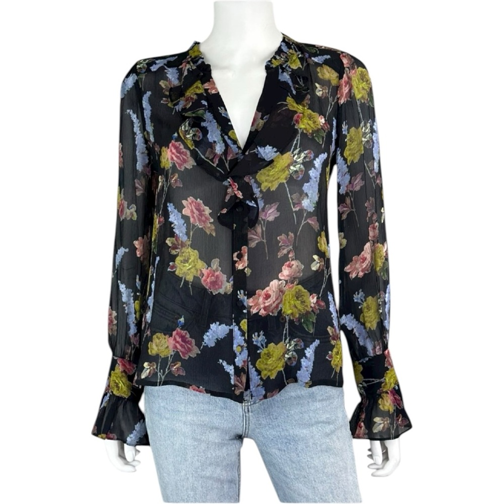 PAIGE Black Floral Arianne Button-Down Shirt Size XS I0376